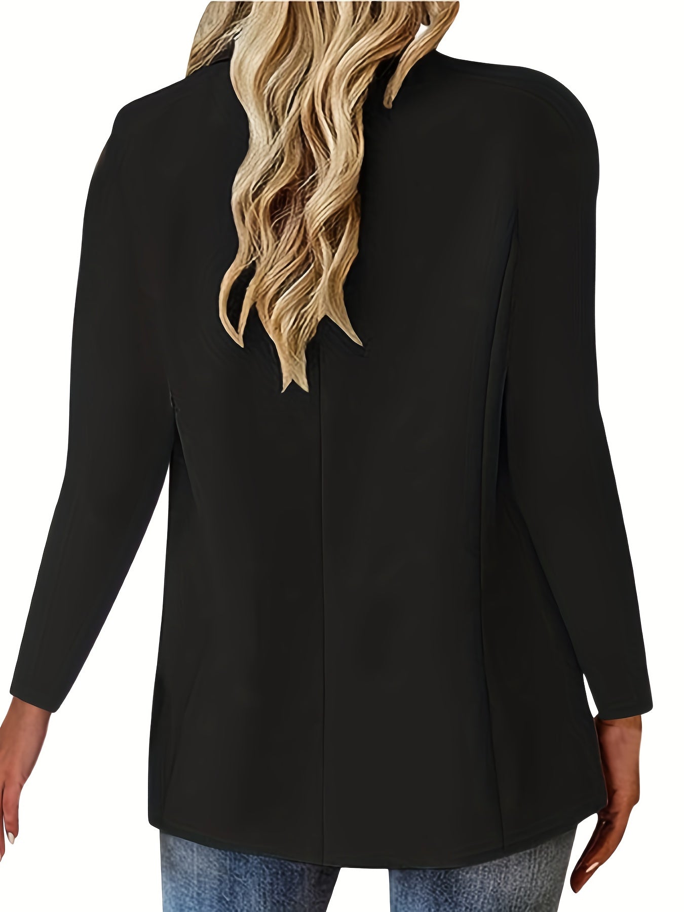 Womens Long Sleeve Button Blazer Open Front Solid Color Office Coat