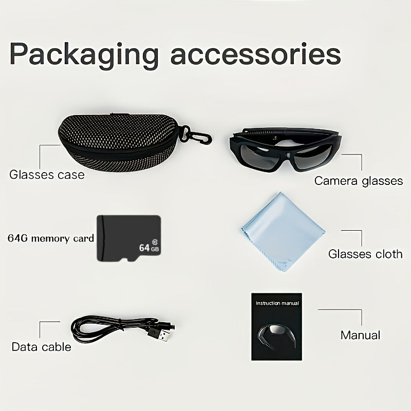 4K HD Smart Glasses Camera USB Rechargeable 180-Min Battery Life