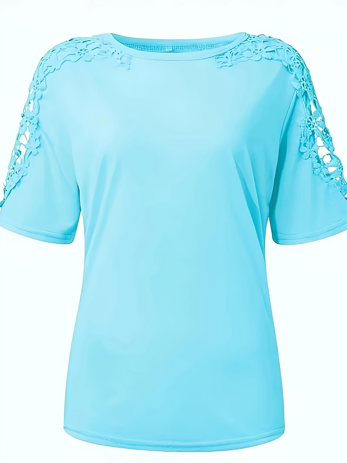 Lace Sleeve Top For Women Eyelet Detailing Polyester Blend