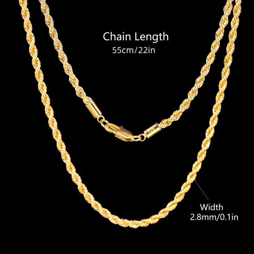 Elegant 18K Gold-Plated 925 Sterling Silver Braided Rope Chain Necklace in Gift Box