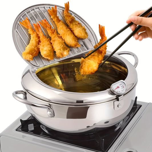1pc Deep Fryer Pot, Stainless Steel Frying Pot With Thermometer