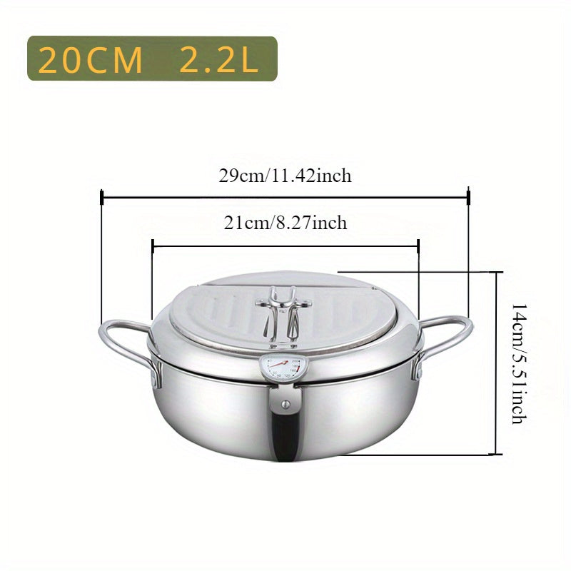 1pc Deep Fryer Pot, Stainless Steel Frying Pot With Thermometer