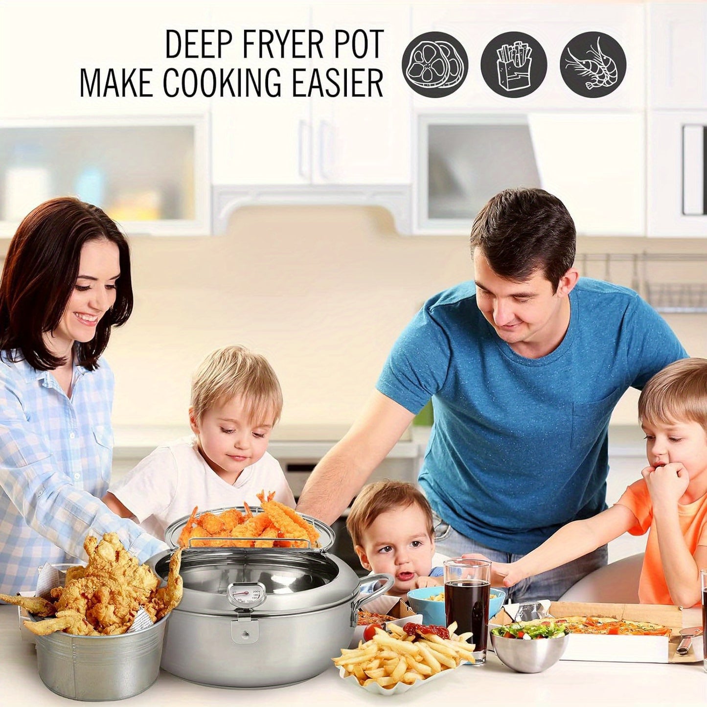 1pc Deep Fryer Pot, Stainless Steel Frying Pot With Thermometer