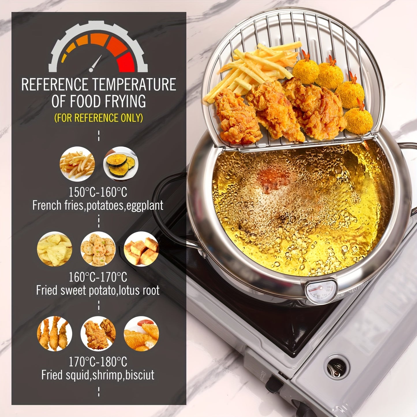 1pc Deep Fryer Pot, Stainless Steel Frying Pot With Thermometer
