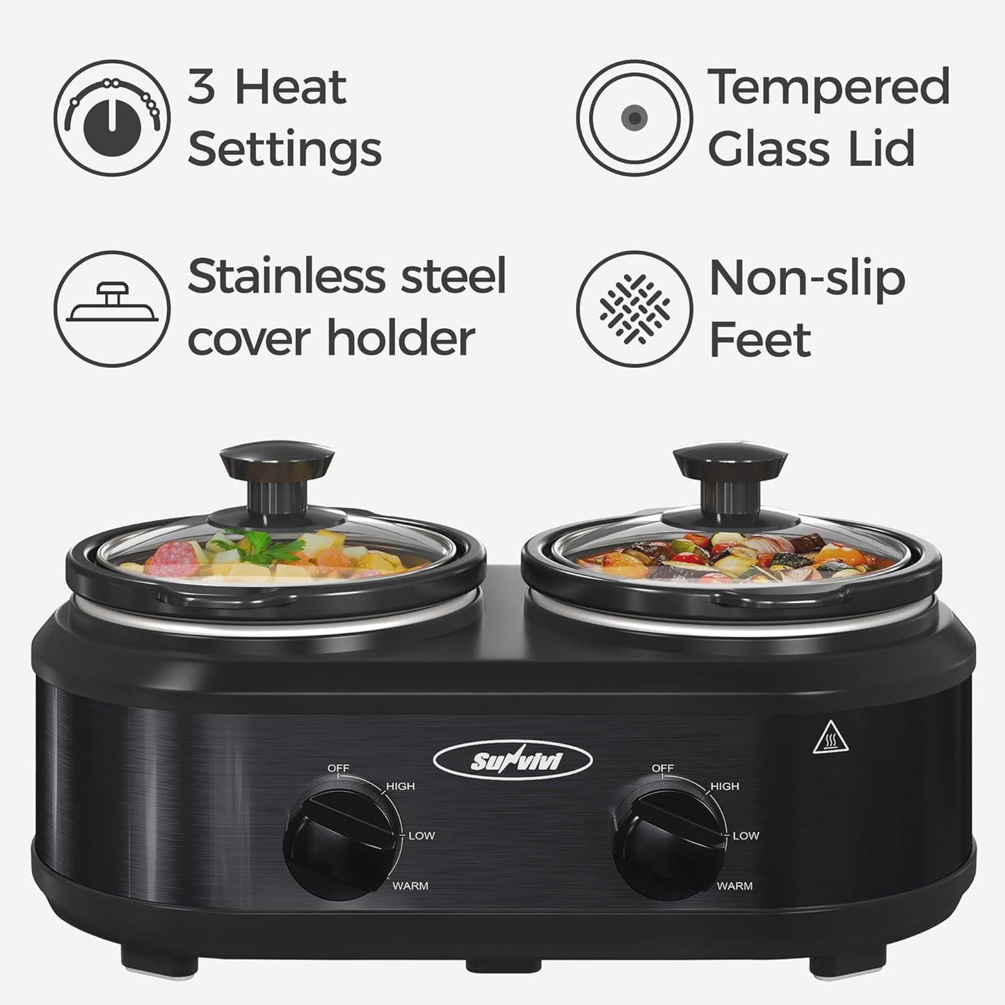 Dual Pot Oval Manual Slow Cooker With Adjustable Temp