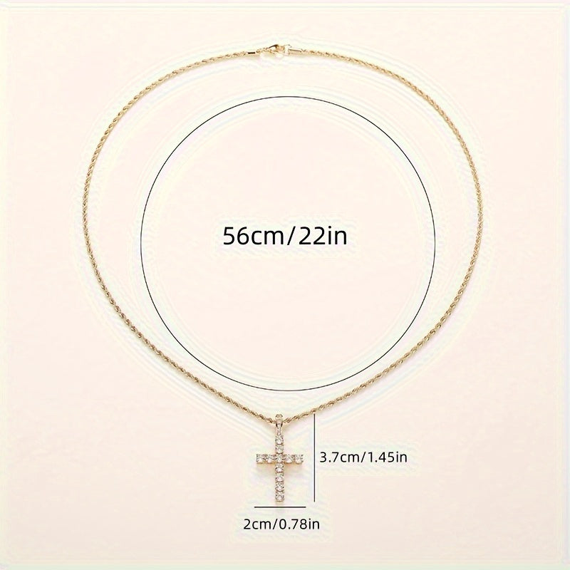 2pcs/ set of Exquisite Synthetic Zirconia 18k Gold-plated Cross Pendant Necklace Men'S Party Daily Sweater Chain, Personality Everything Collars