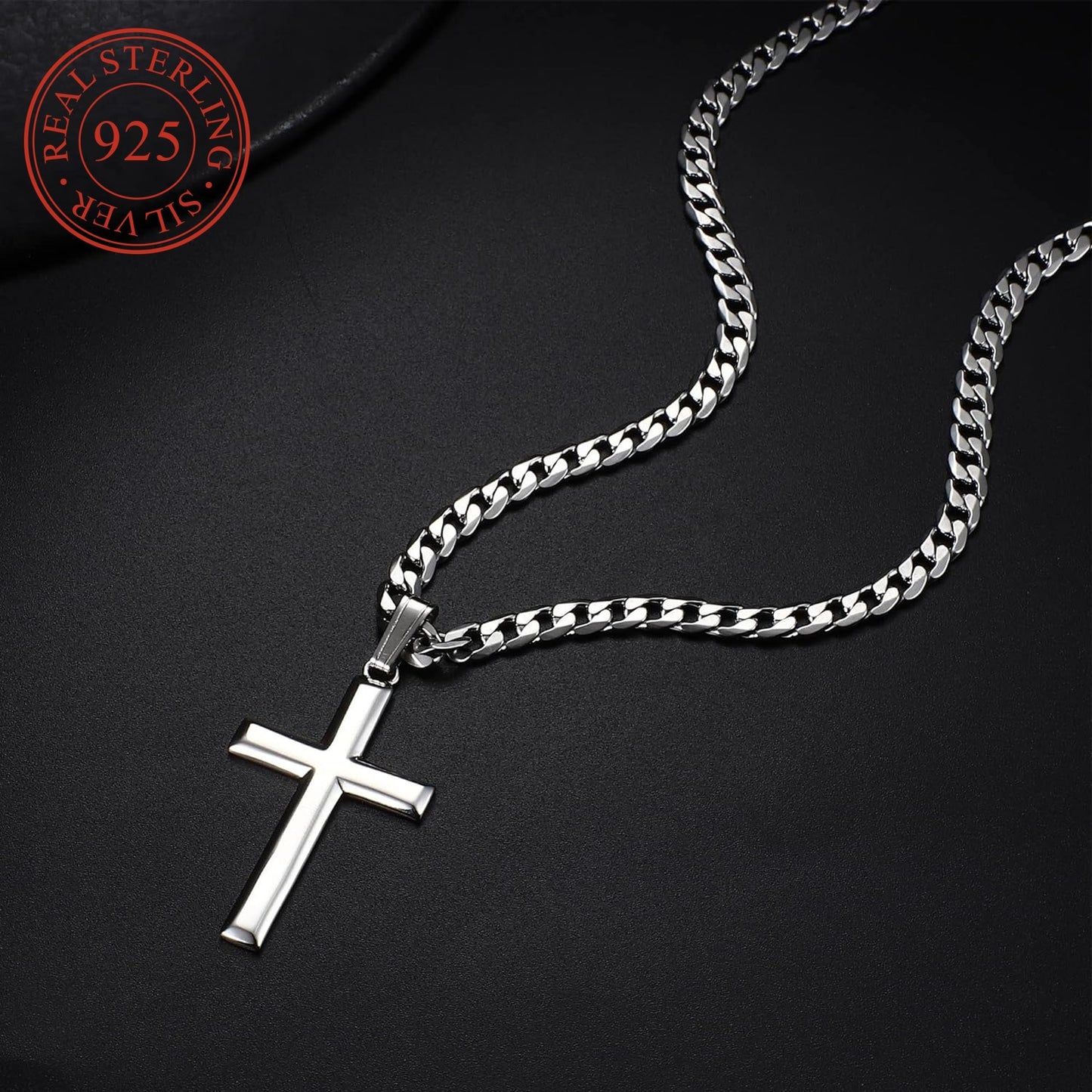 Milacolato 925 Sterling Silver Cross Necklace with 18K White Gold Plated Beveled Edge - Hypoallergenic, Durable Curb Chain, Perfect for Casual Attire & Gifting