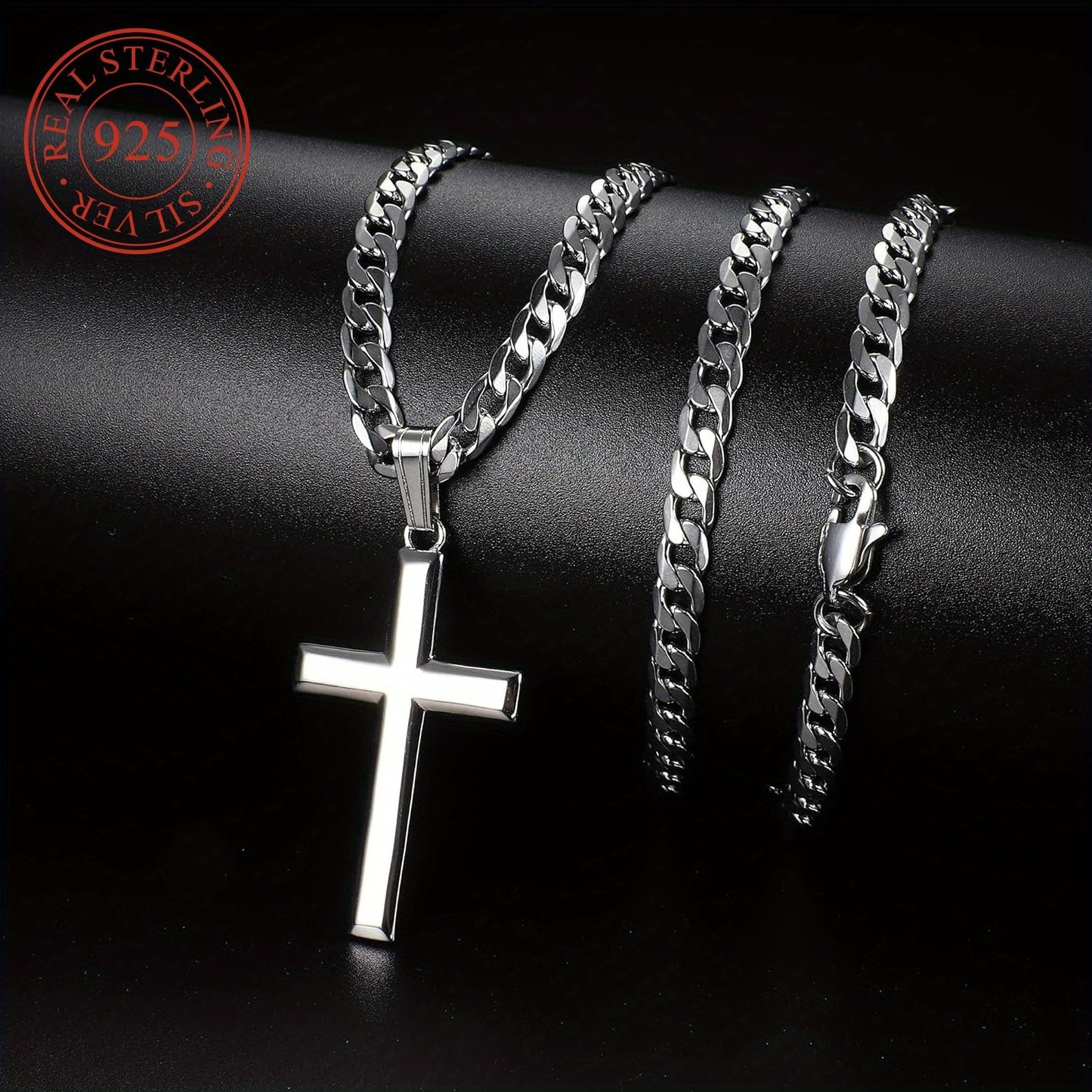 Milacolato 925 Sterling Silver Cross Necklace with 18K White Gold Plated Beveled Edge - Hypoallergenic, Durable Curb Chain, Perfect for Casual Attire & Gifting