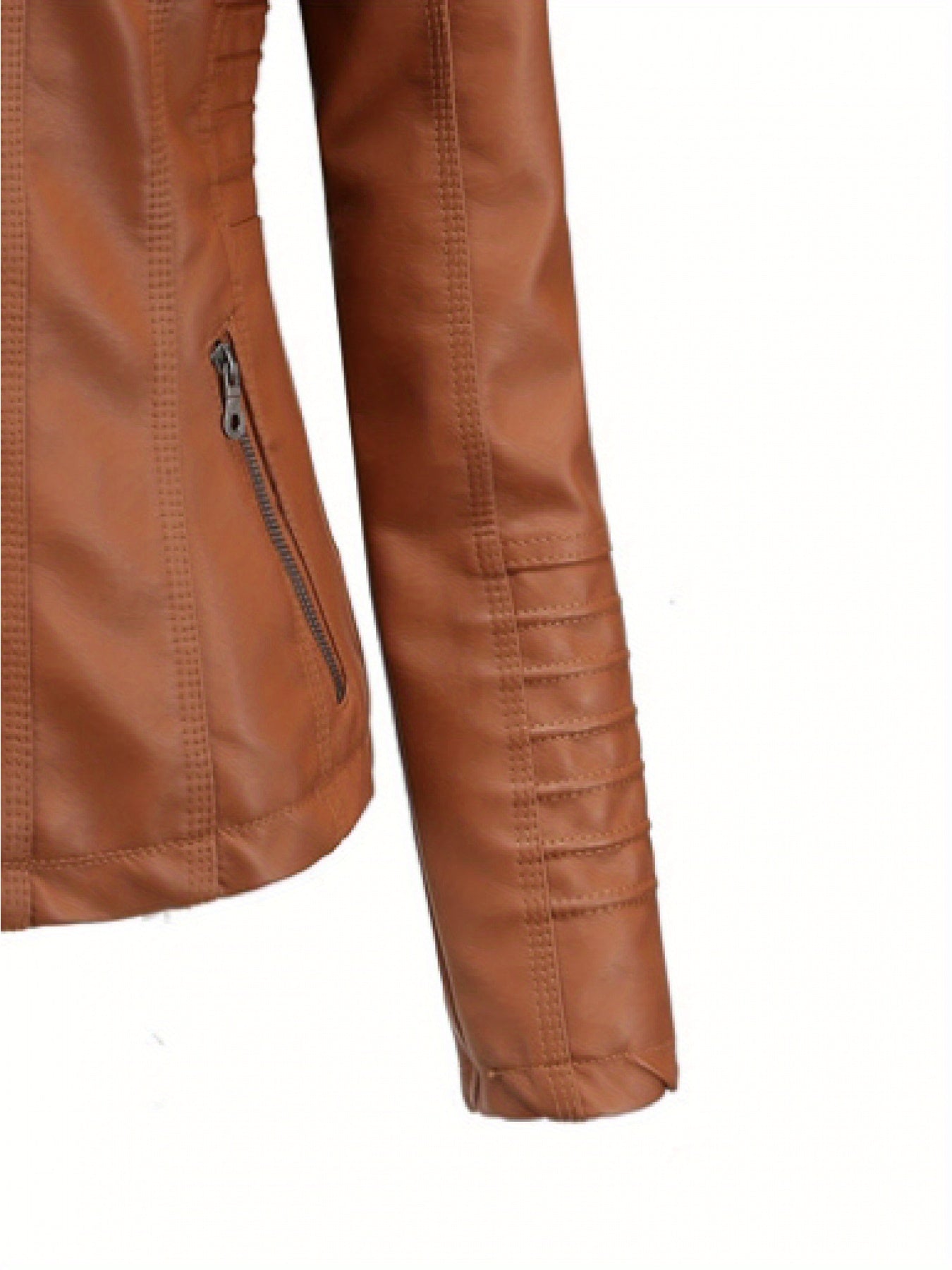 Removable Hood Motorcycle Jacket - Faux Leather Coat for Women Biker