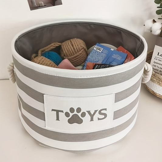 A Foldable Striped Pet Toy Basket with Storage Box Handle