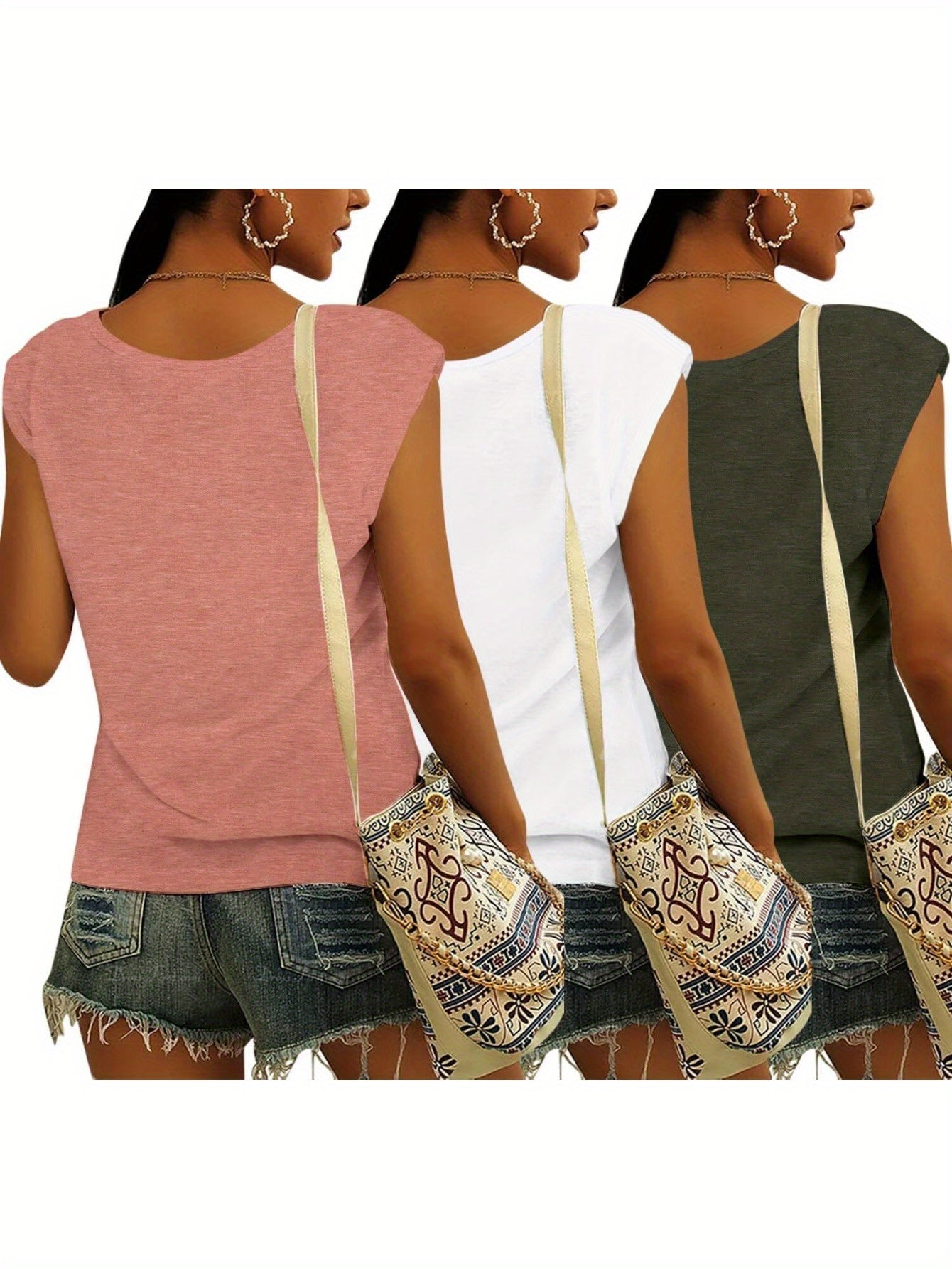 3 Pack Cap Sleeve U Neck Tank Tops for Women Casual Loose Fit Basic Tee Shirts Spring Summer 2024 Fashion