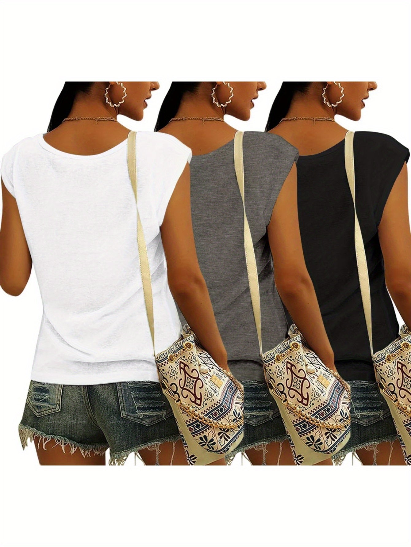 3 Pack Cap Sleeve U Neck Tank Tops for Women Casual Loose Fit Basic Tee Shirts Spring Summer 2024 Fashion