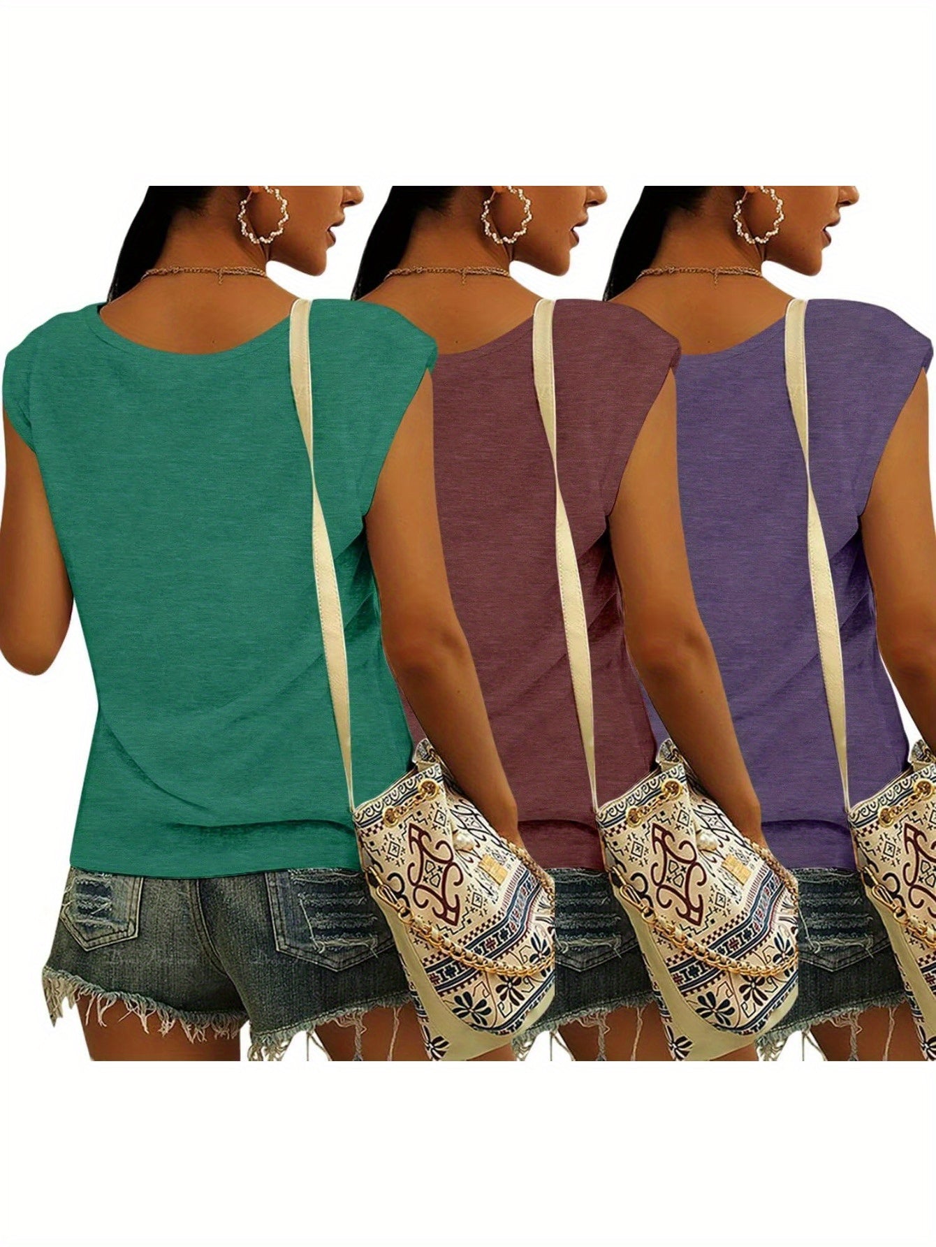 3 Pack Cap Sleeve U Neck Tank Tops for Women Casual Loose Fit Basic Tee Shirts Spring Summer 2024 Fashion