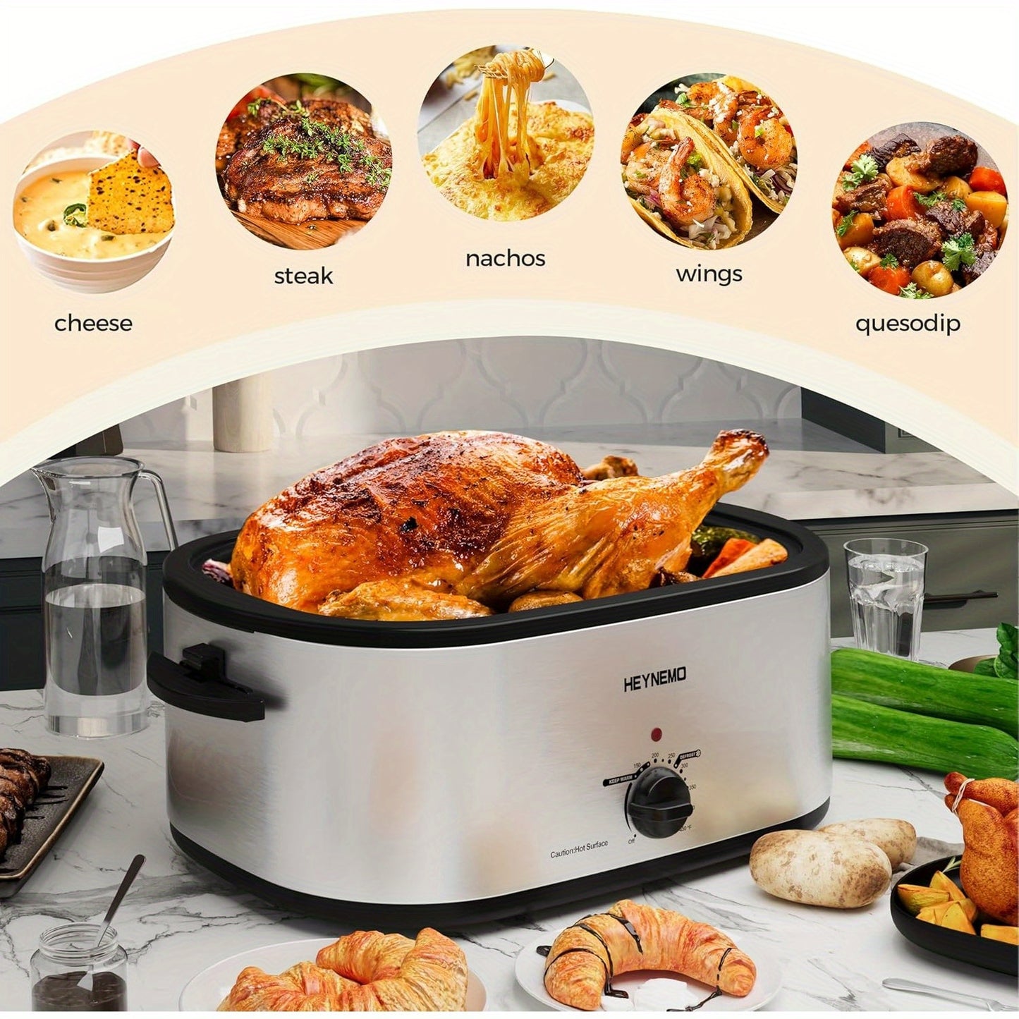 28 Quart Electric Roaster Pan With Self-Basting Lid 28LB