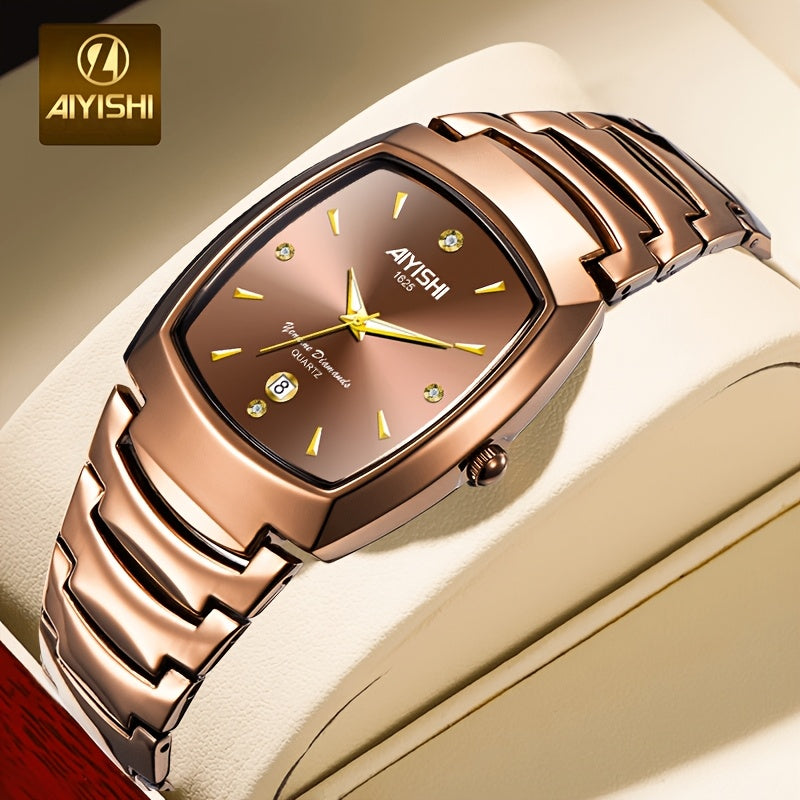Elegant Golden Quartz Men's Watch Durable Zinc Alloy Water-Resistant
