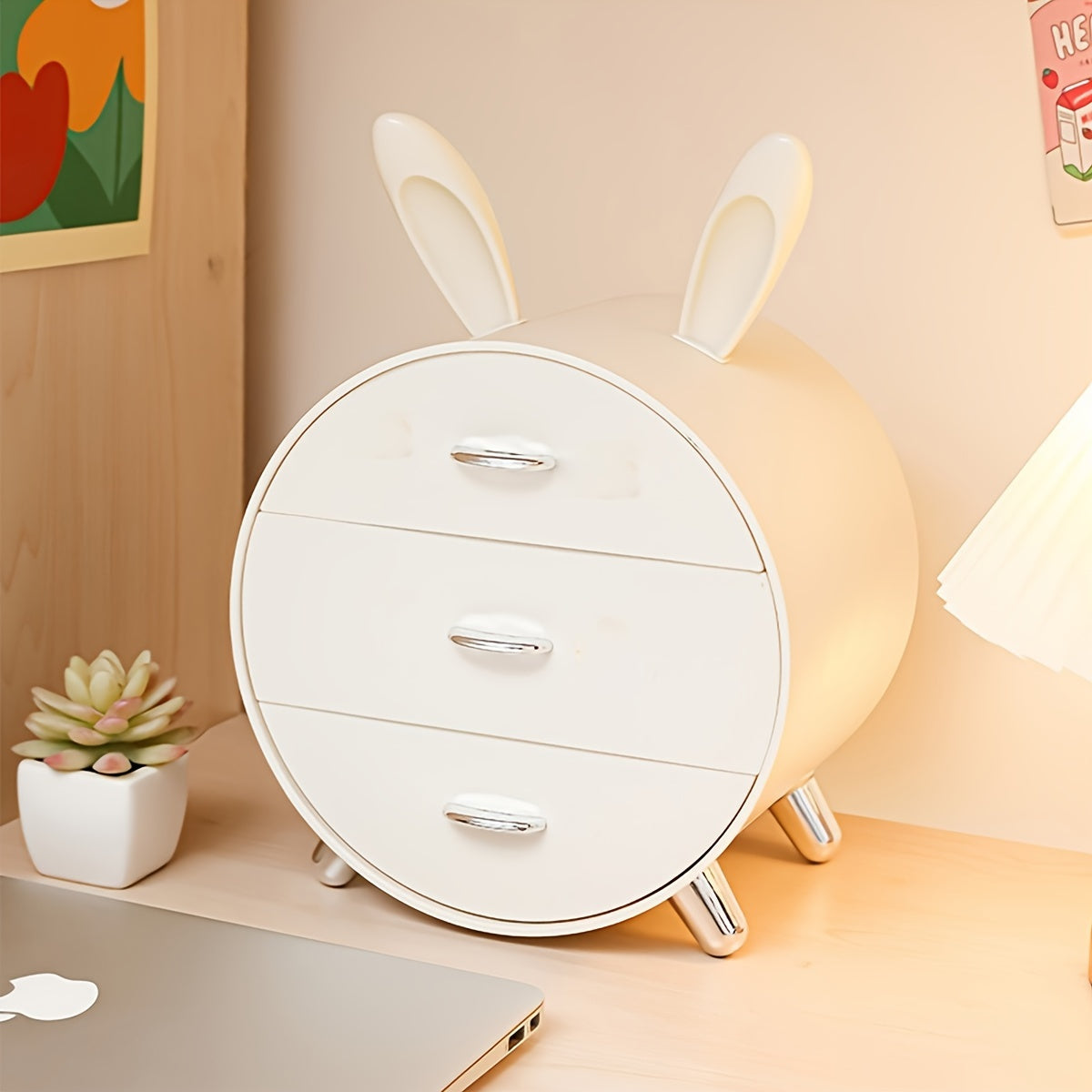 1pc Large Capacity Rabbit Decor Makeup Storage Case Multi-functional Cosmetic Organizer with Drawer Vanity Decor Skincare Stationary Container