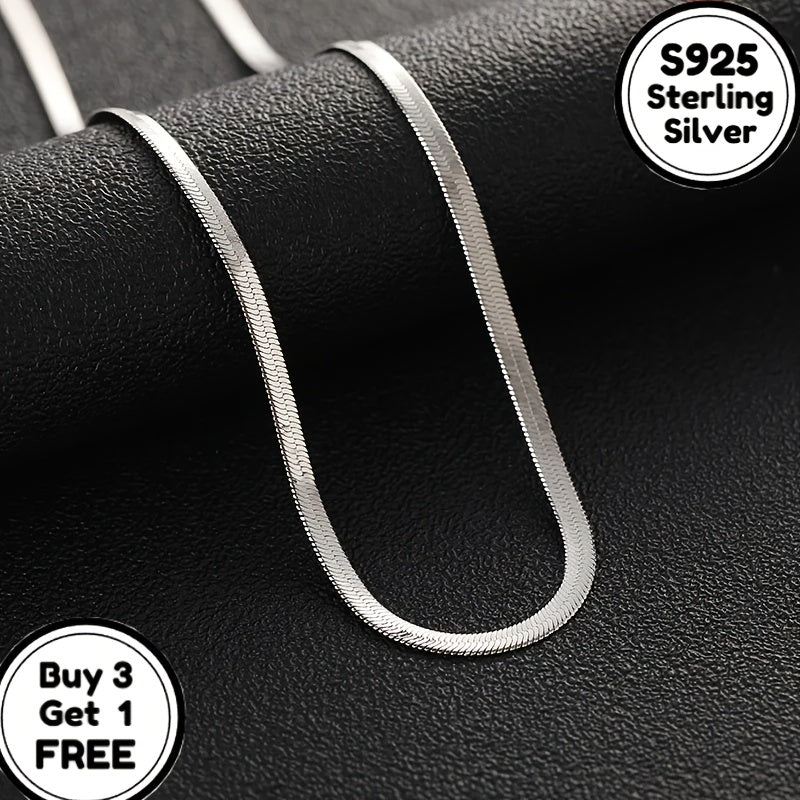 Italy S925 Sterling Silvery 4mm Flat Snake Bone Chain Necklace, Suitable for Men's and Women's Necklaces