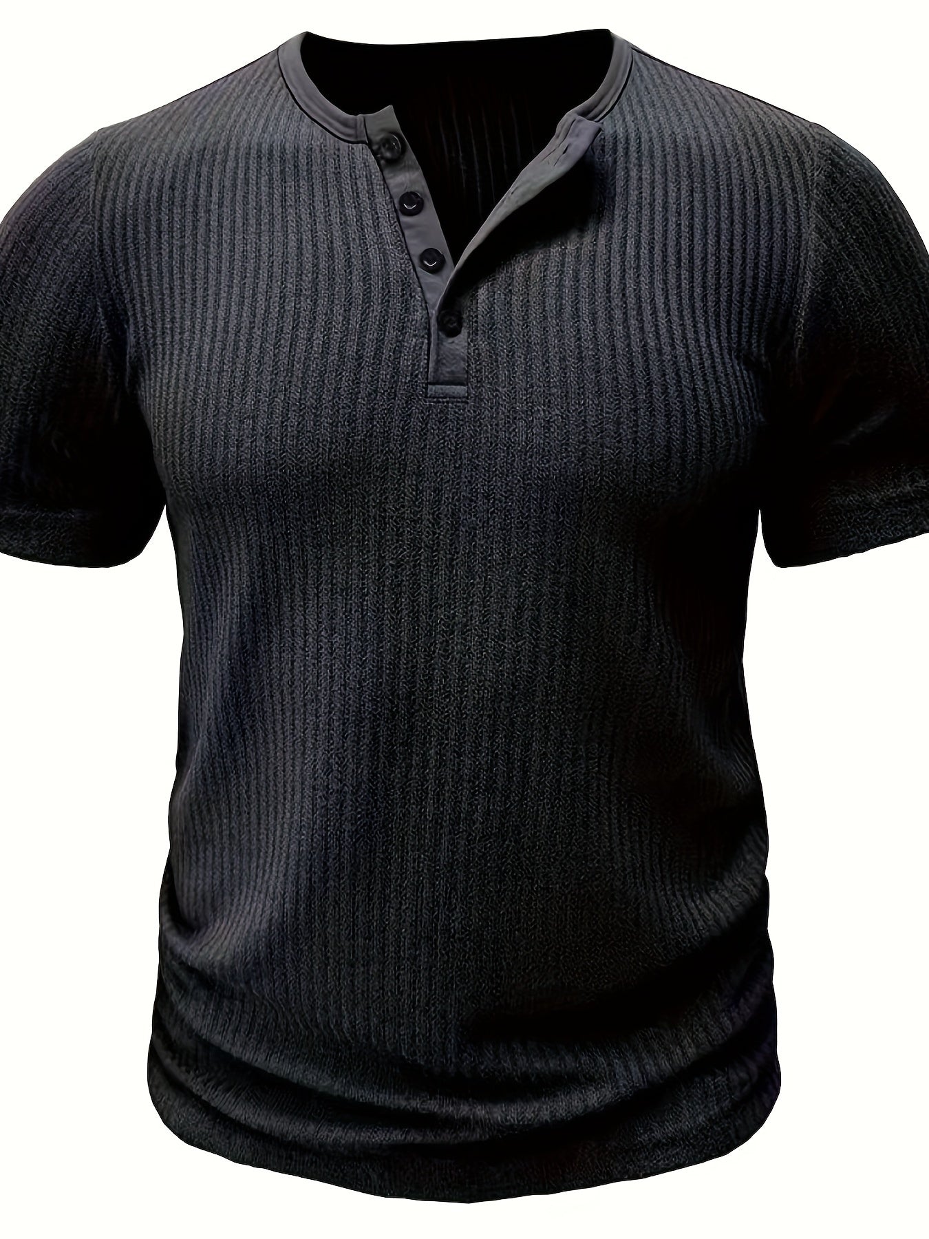 Mens Fashionable Solid Stripe Knit Henley Shirt - Breathable, Stylish & Versatile for Summer Leisure & Outdoor Fun