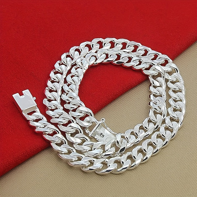 New 925 sterling Silvery smooth chain necklace for both men and women, 10mm fashionable Cuban chain jewelry