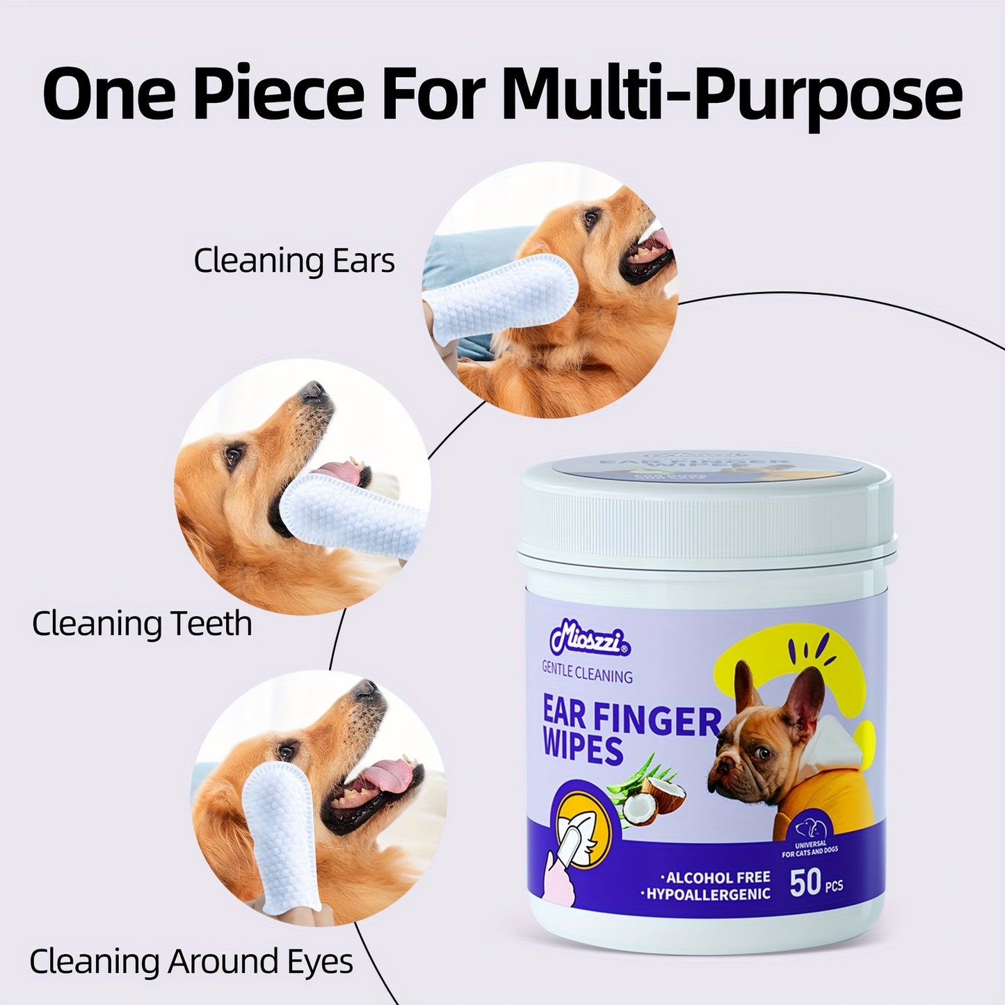 50pcs Mioszi Pet Ear Cleaning Wipes for Dogs and Cats