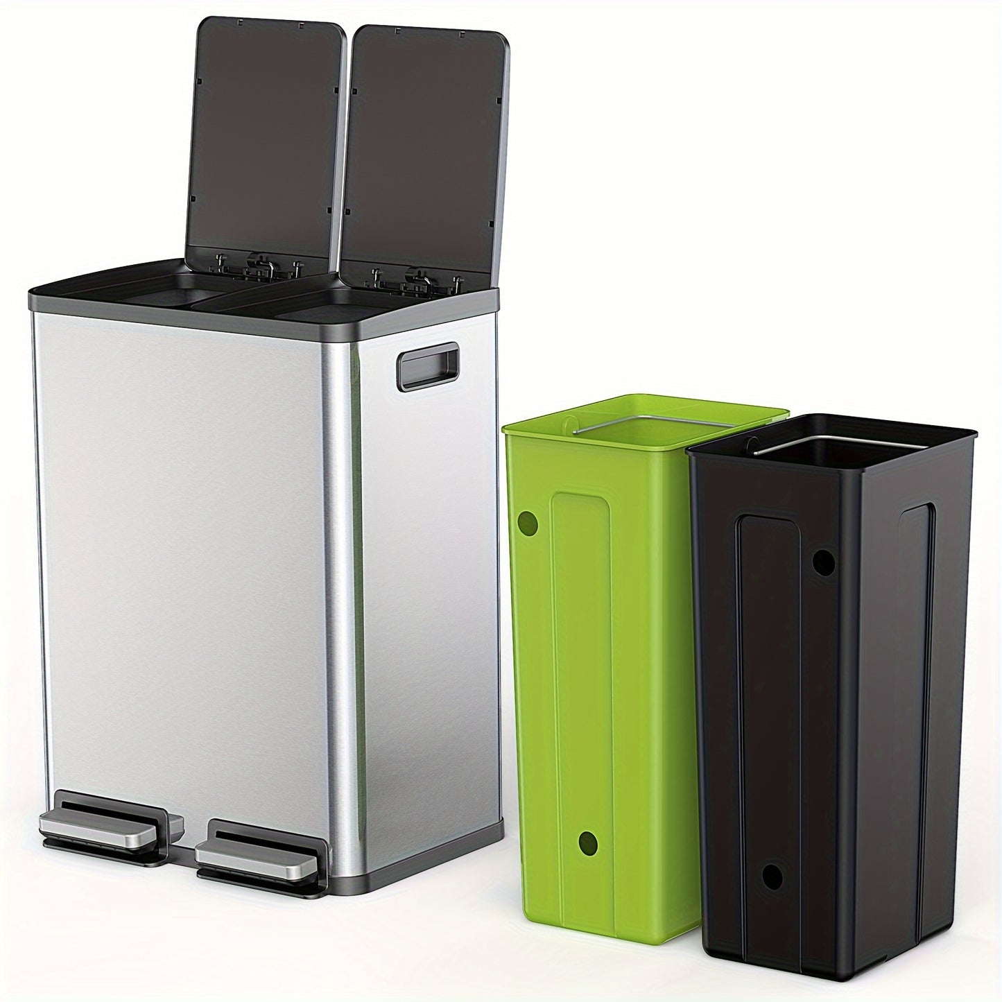 15.85gal Silver Modern Style Kitchen Trash Can Double Compartment