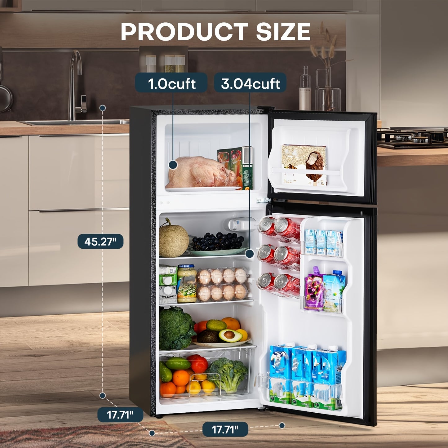 4.0 Cu.Ft Compact Refrigerator Freezer Energy-Efficient Quiet