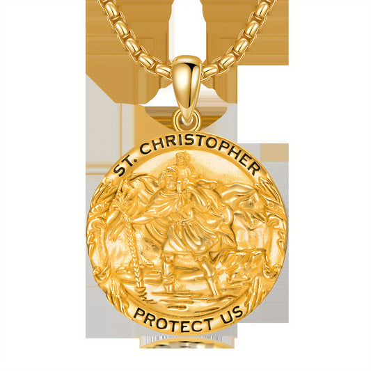 Bohemian Style 925 Sterling Silvery Patron Saint Pendant Necklace