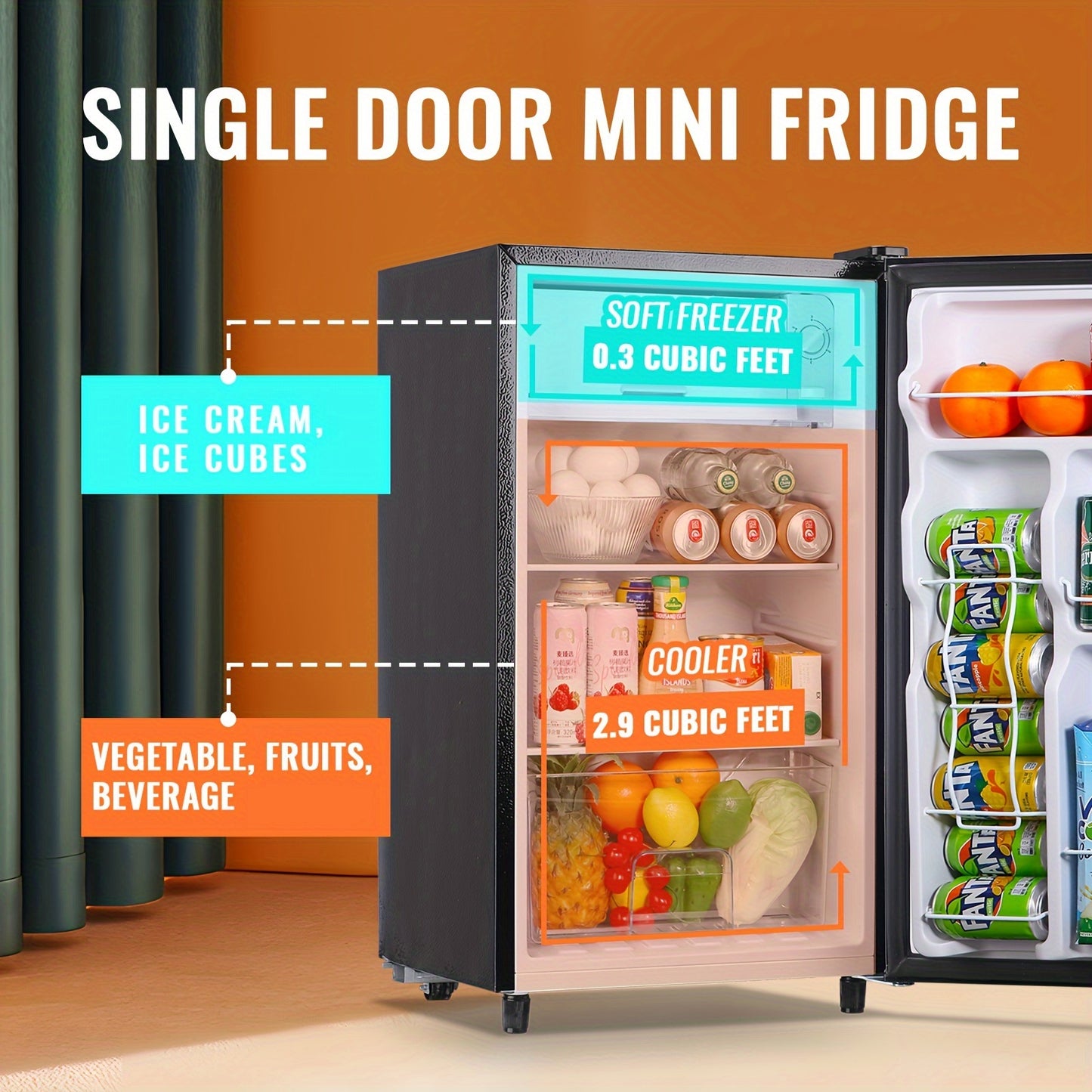 WANAI Small Refrigerator With Freezer 3.2 Cu. Ft Large Capacity