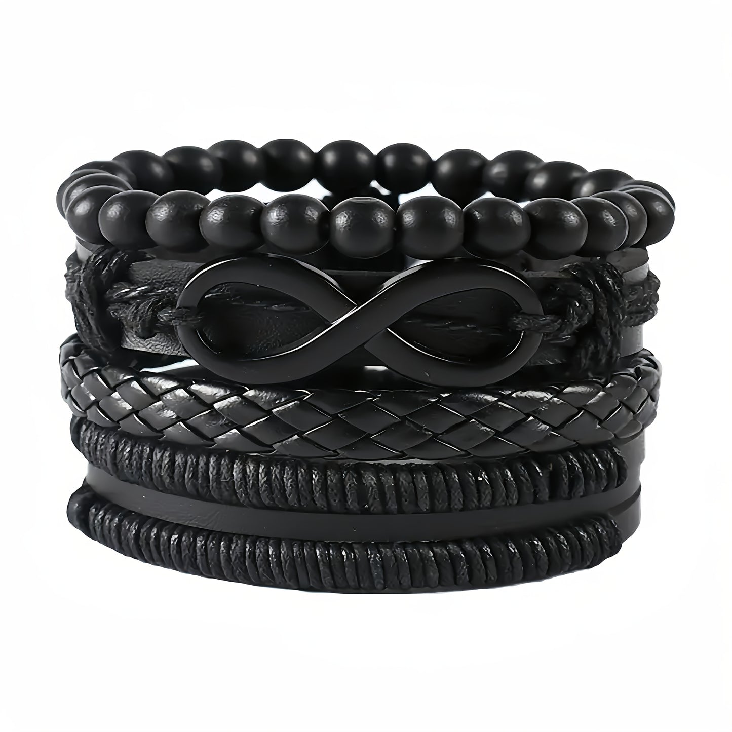 12pcs Bohemian Men's Bracelet Set - Woven Faux Leather Beads