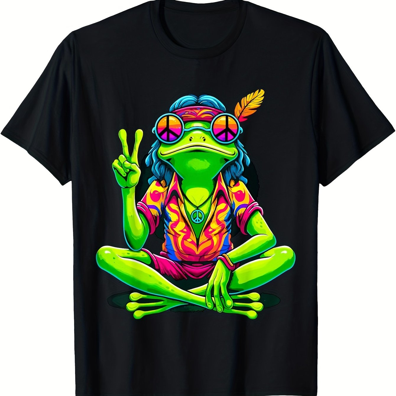 Women's Black Tie-Dye Frog Print T-Shirt Cute Cartoon Frog with Hearts and Stars Design Just a Who Loves Frogs Text Soft Breathable Round Neck Short Sleeve Tee for Casual and Sports Activewear Machine Washable All Season