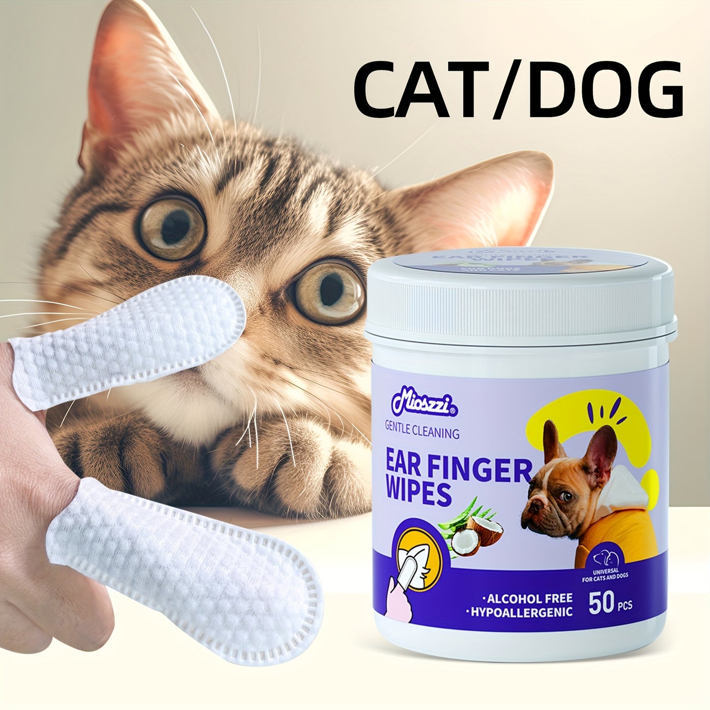 50pcs Mioszi Pet Ear Cleaning Wipes for Dogs and Cats