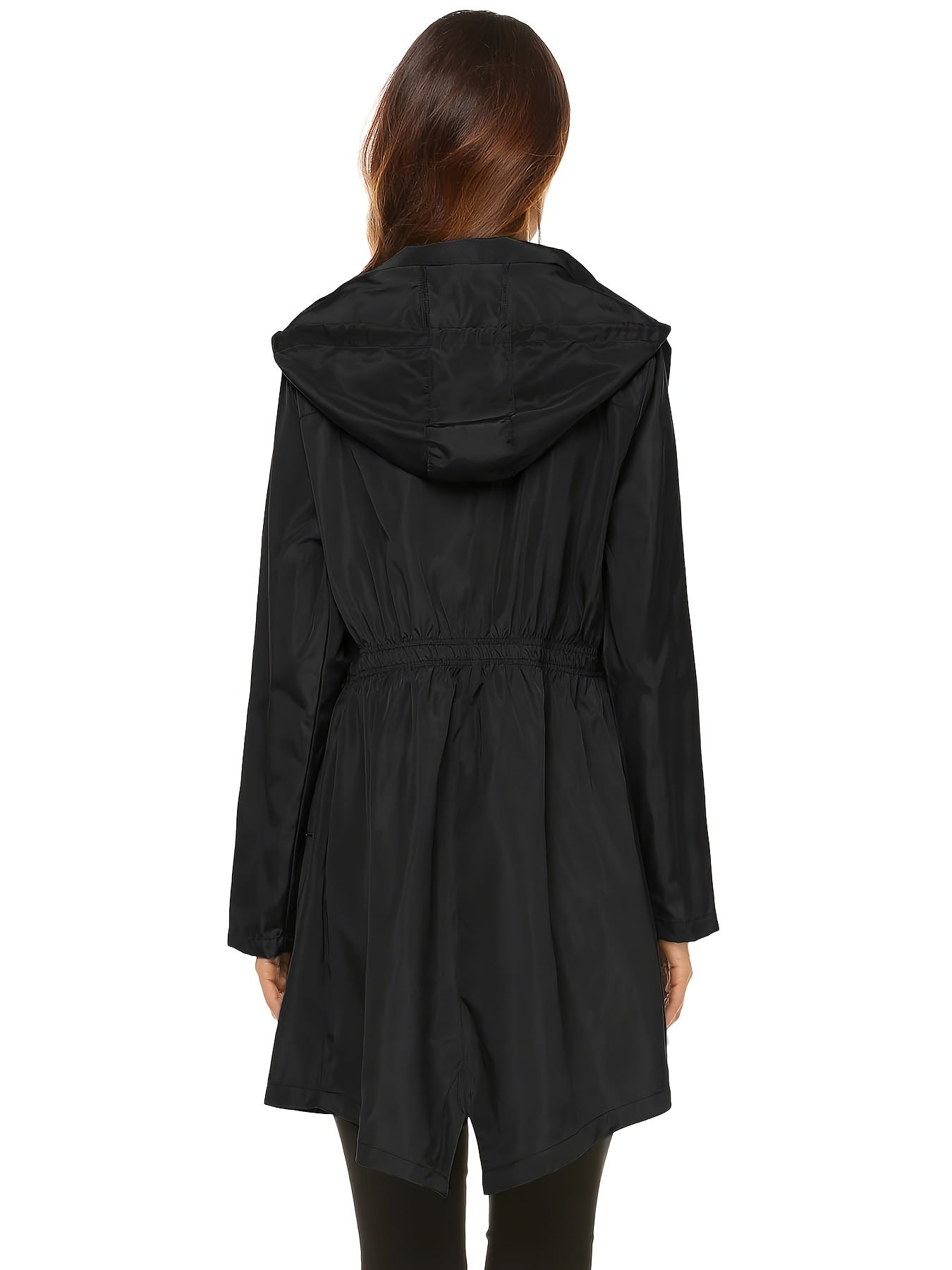 Women's Windproof High Quality Lightweight Hooded Rain Jacket - Adjustable Drawstring Hem & Cuffs, All-Season Casual Outdoor Coat for Hiking, Travel, Daily Commute (Solid Color), Travel Rainwear | Full Length Raincoat | Sleek