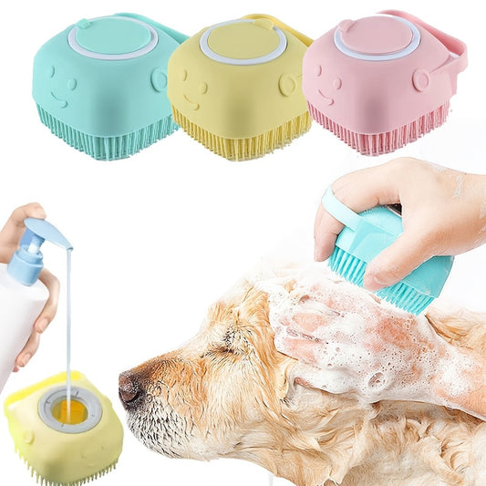 Soft Silicone Pet Bath Brush with Built-in Shampoo Dispenser