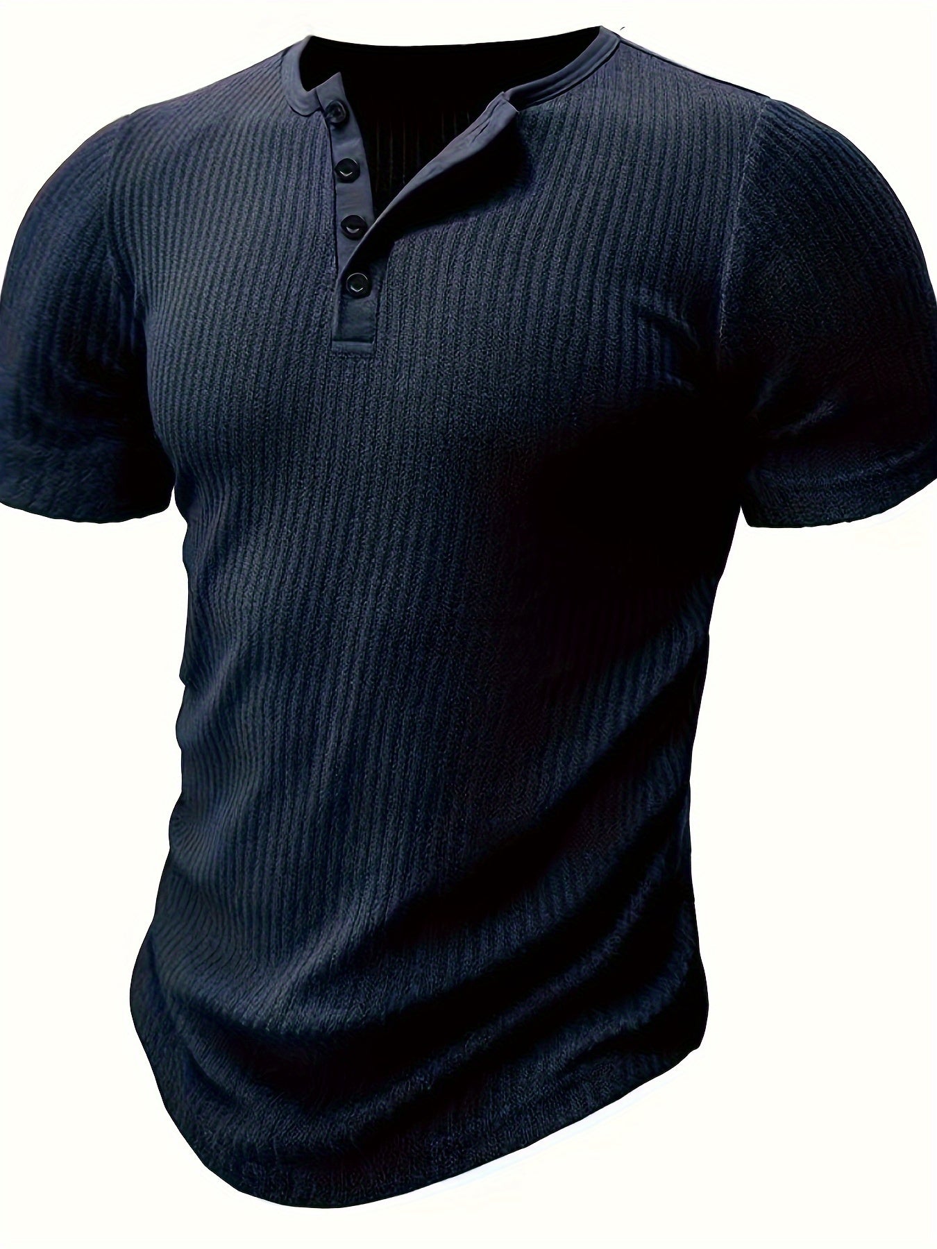 Mens Fashionable Solid Stripe Knit Henley Shirt - Breathable, Stylish & Versatile for Summer Leisure & Outdoor Fun