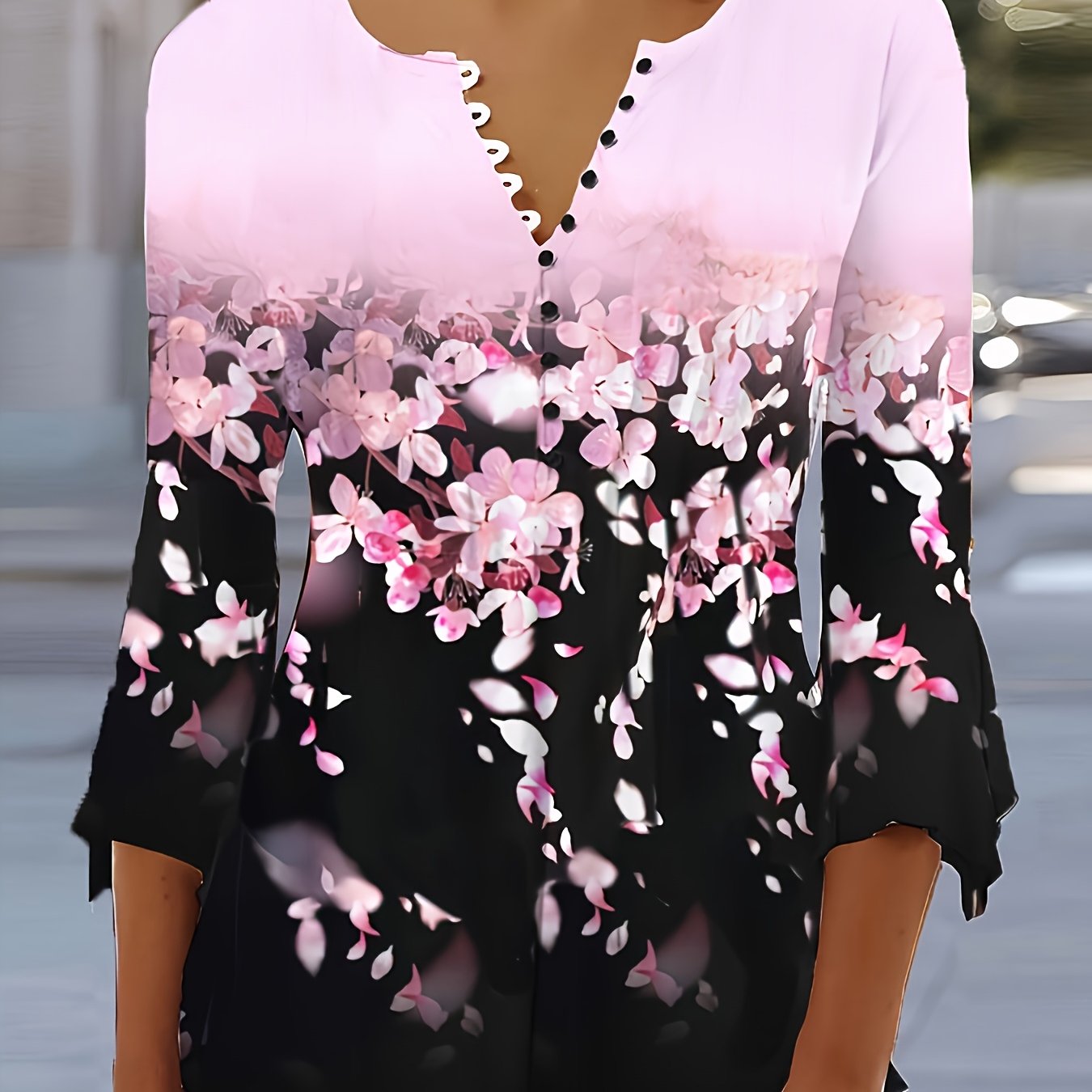 Women's Stylish Floral Print Button-Up T-Shirt Casual Top