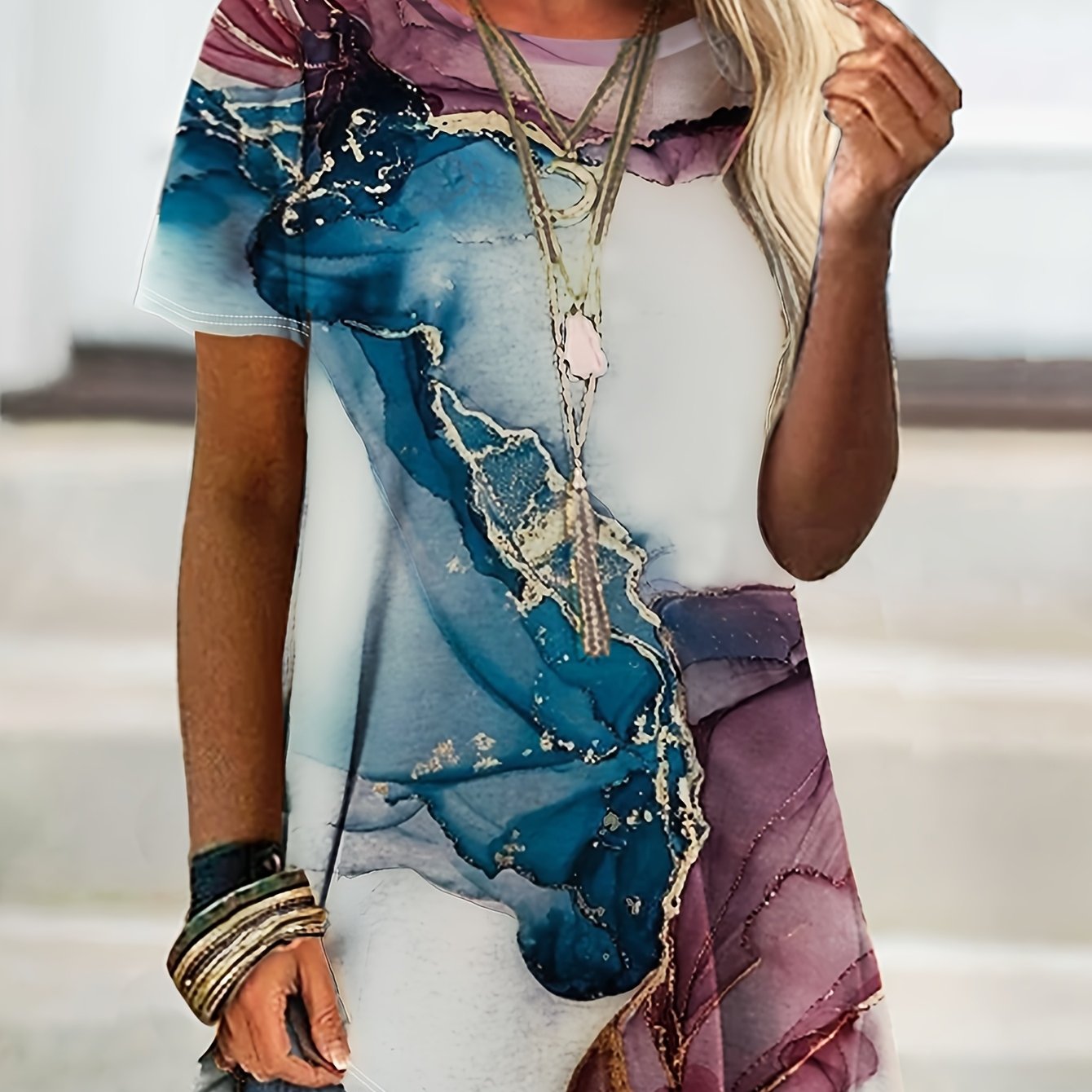 Women's Casual Short Sleeve T-Shirt with Artistic Floral Print Relaxed Fit Machine Washable Versatile Spring Summer Fall Top Durable Print Shirt