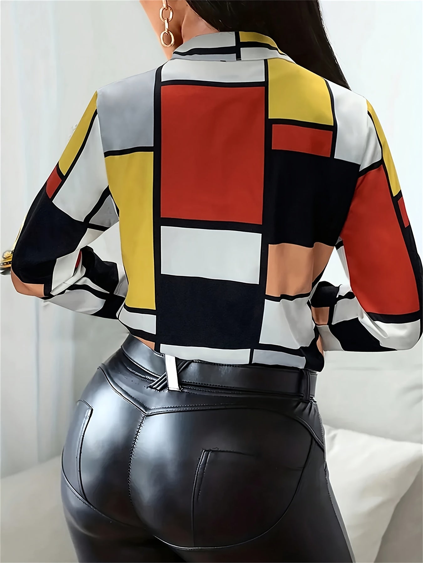 SCACTO Women's Plaid Button Long Sleeve Lapel Shirt Top