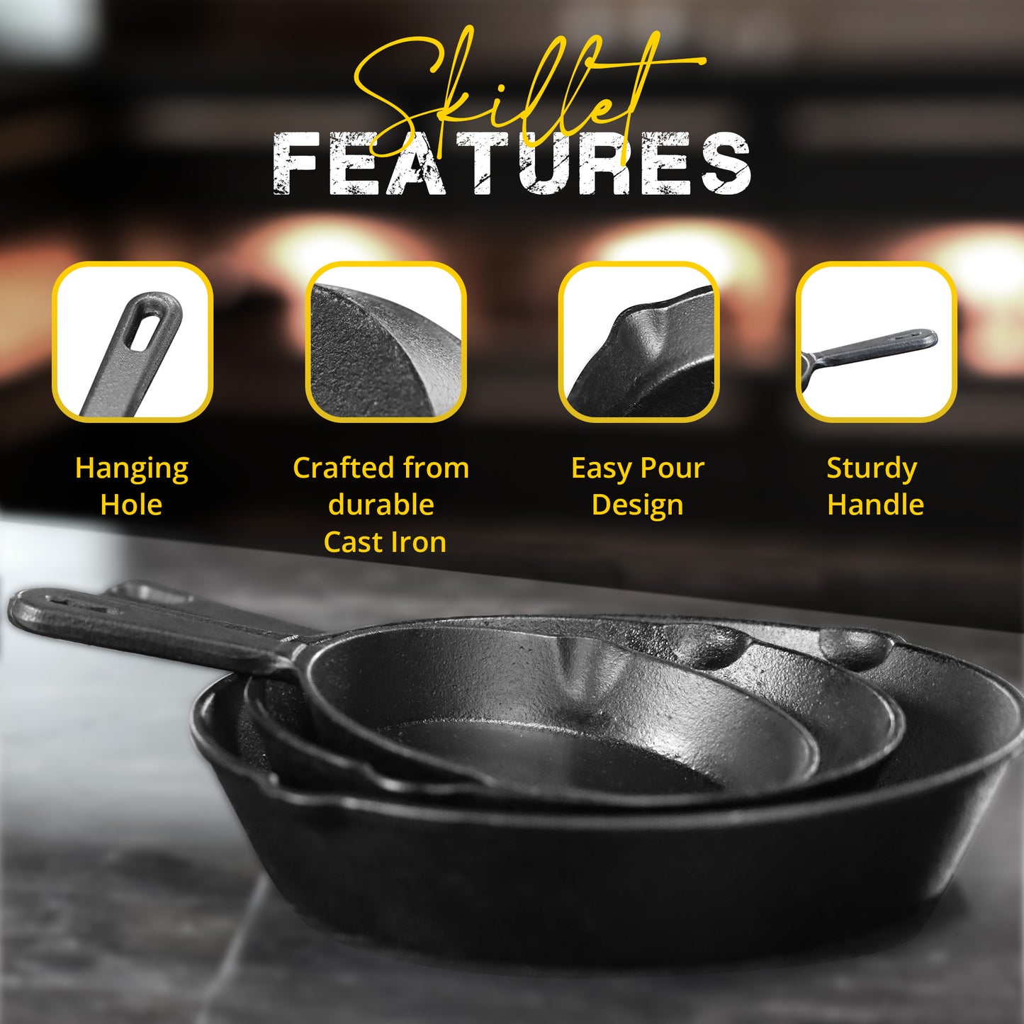 Utopia Kitchen Pre-Seasoned Cast Iron Skillet 3 Piece Set