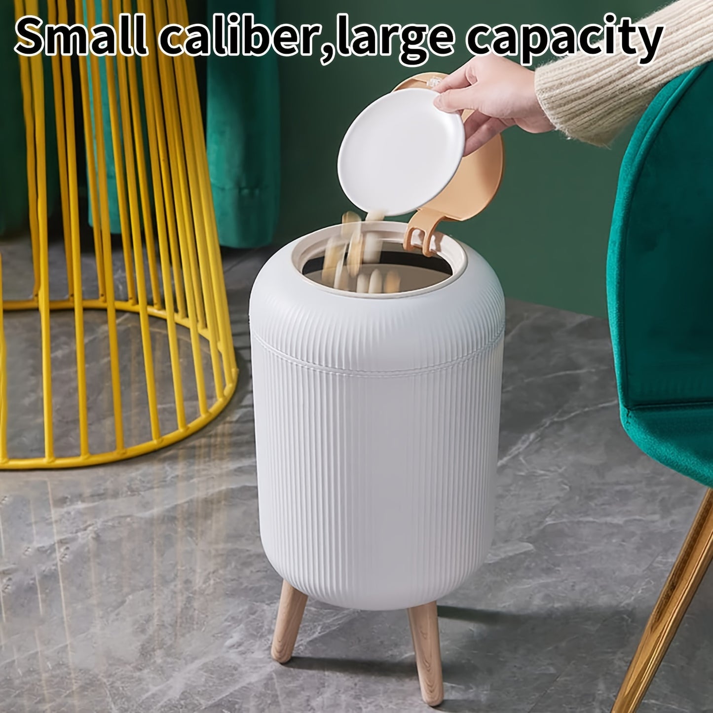 Large Capacity Silent Push Trash Can with Quiet-Close Lid