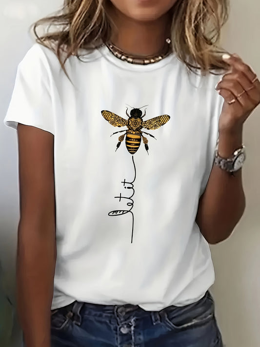 Ladies' Fashion Printed T-shirt with Animal Design in Cotton