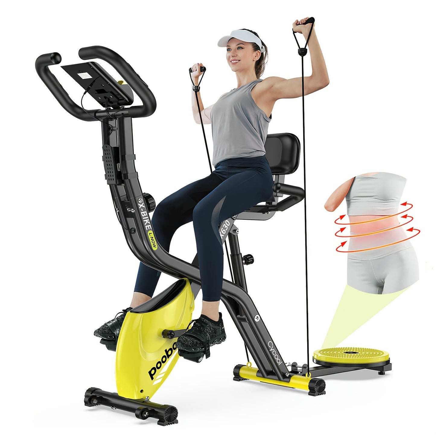 Foldable Indoor Exercise Bike with Twister Disk and Arm Resistance Bands