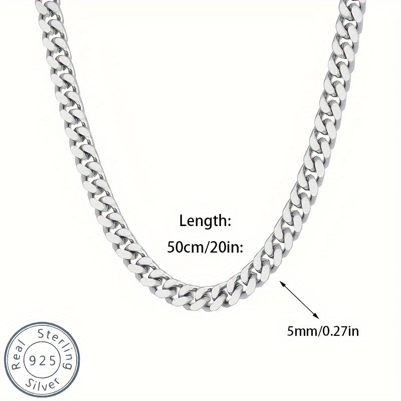925 Sterling Silvery Italian Cuban Chain Men's And Women's Necklace Gift Box