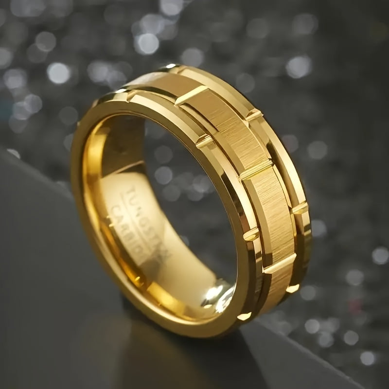Golden Tungsten Carbide Mens Wedding Band 8mm Scratch Resistant