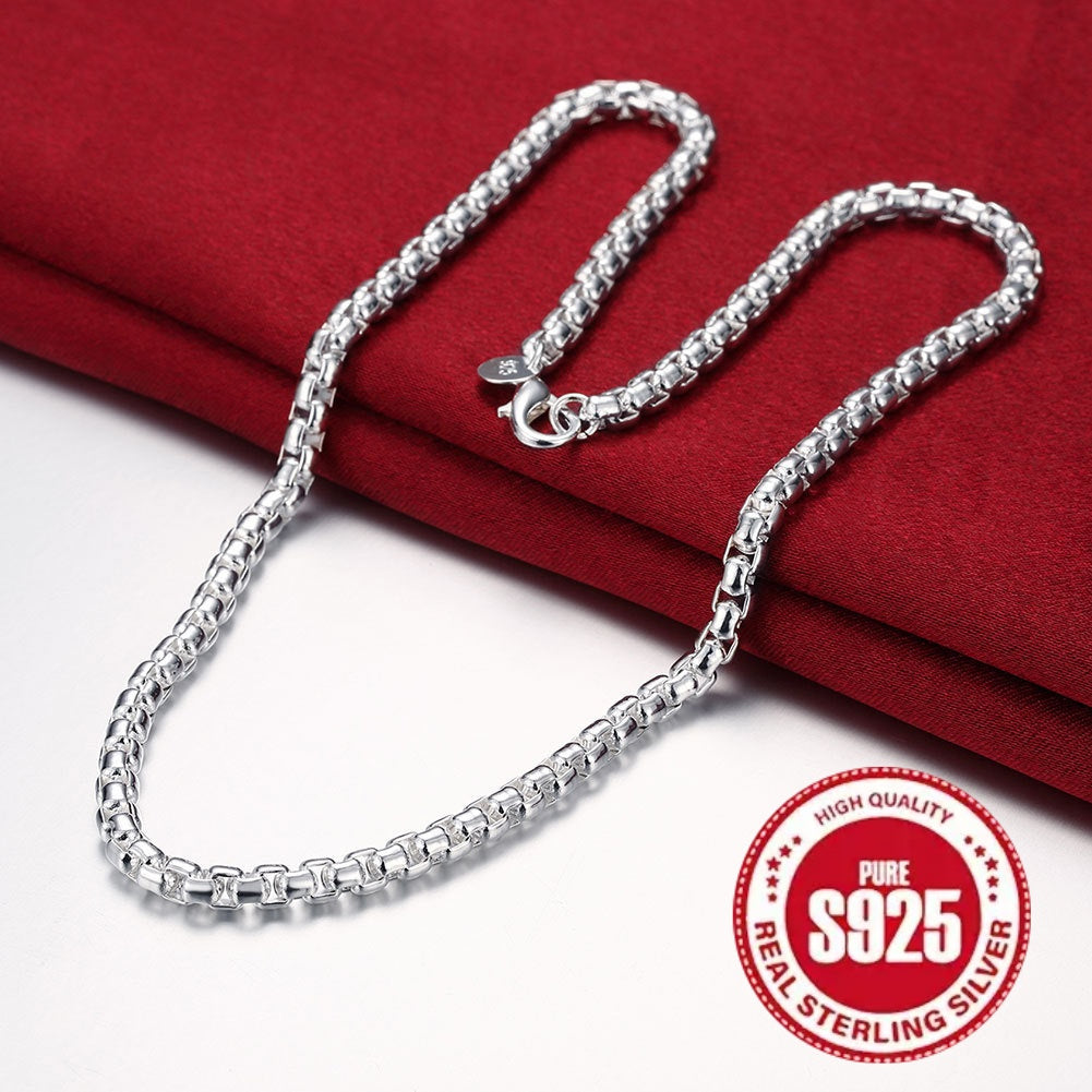 1 Set Men's 925 Sterling Silver Chain Necklace and Bracelet, Hip-Hop Style, Elegant Round Bead, Simple Shiny Chain, Fashion Jewelry Accessories