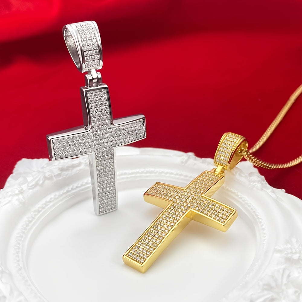 925 Silvery Moissanite Necklace Cross Design Gift Box