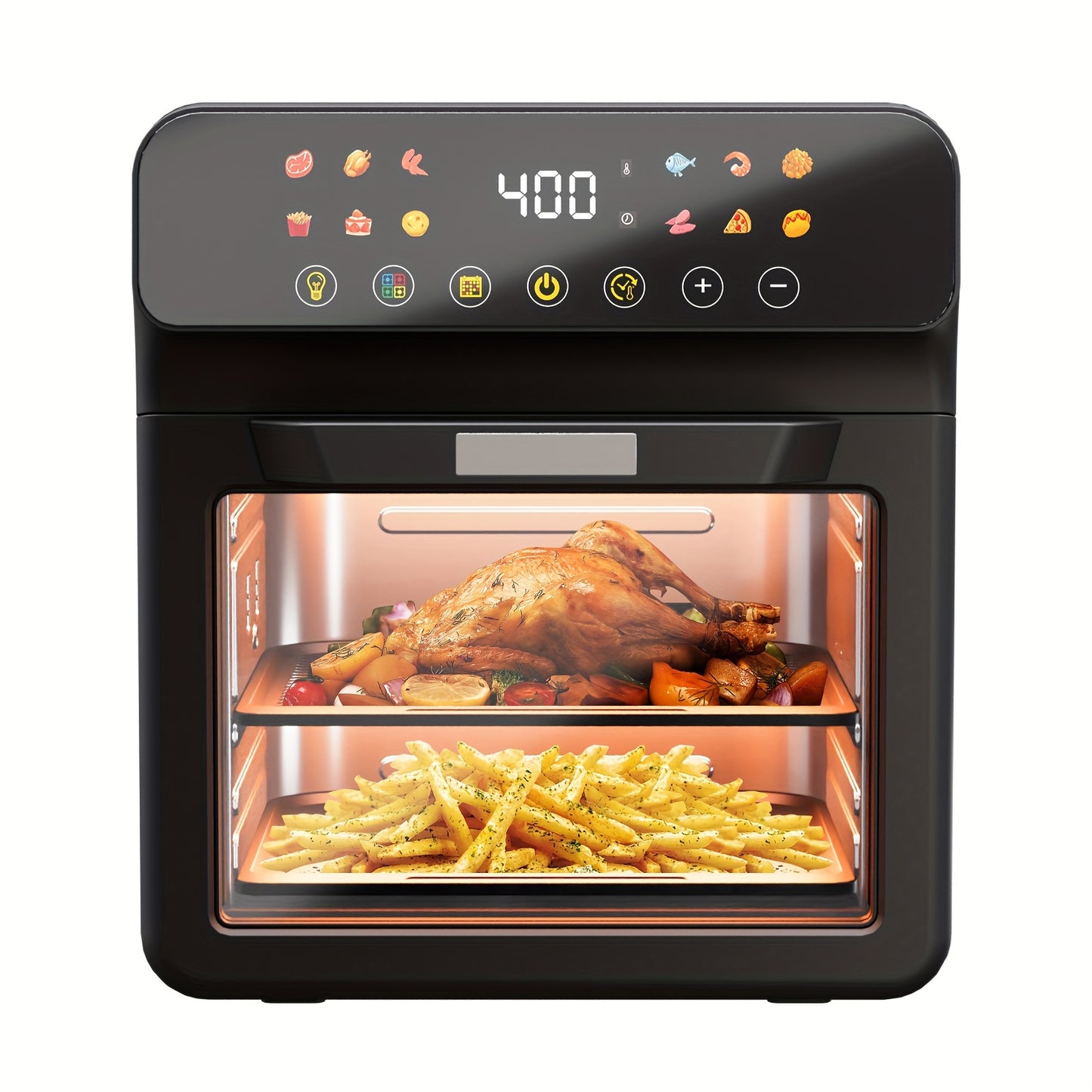 Bluebow 12QT Extra Large Convection Countertop Oven Air Fryer Toaster Oven Combo Roast Bake Broil Reheat Fry Oil Free Stainless Steel LED Digital Touchscreen Visible