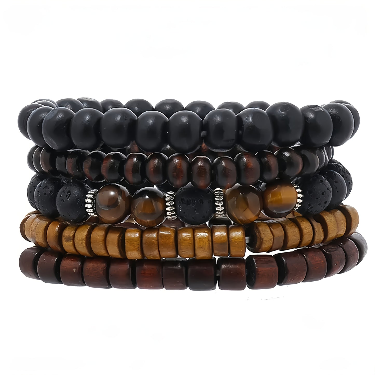 12pcs Bohemian Men's Bracelet Set - Woven Faux Leather Beads