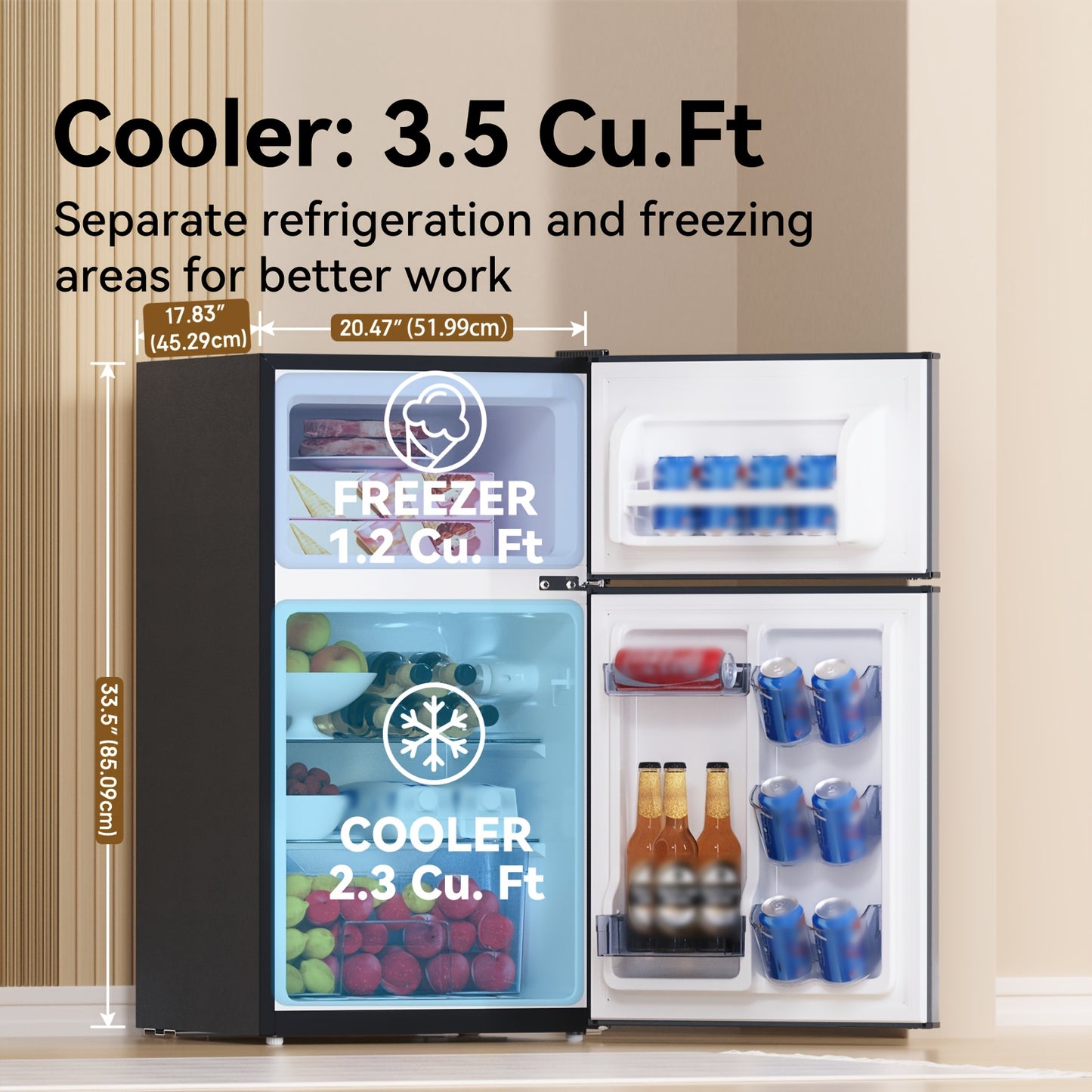 Frestec 3.5 Cubic Feet Mini Fridge With Freezer Compartment