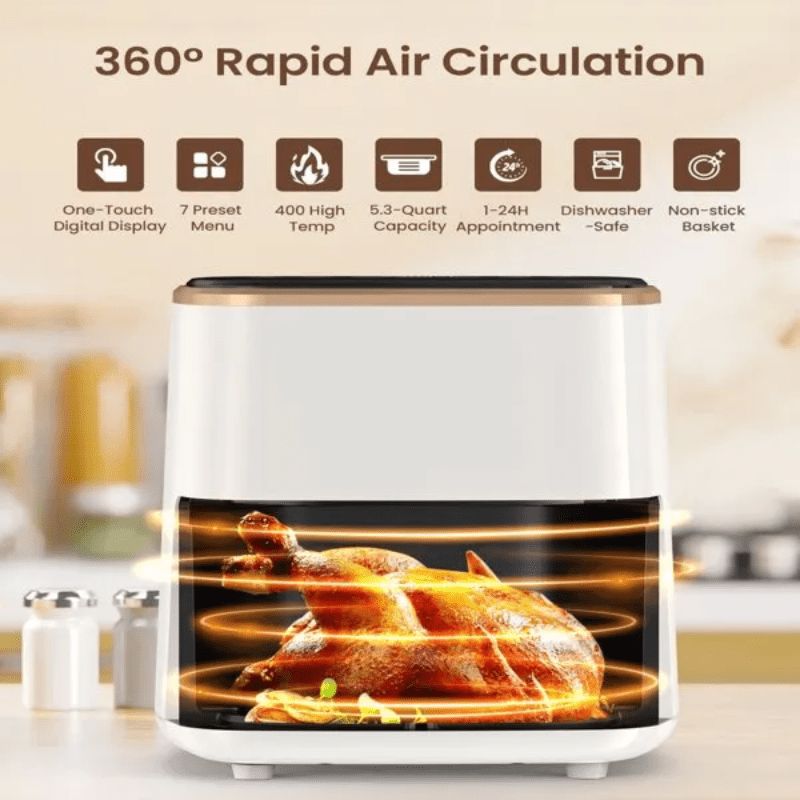 VEWIOR 53Qt Smart Air Fryer with Viewing Window - 7 Presets, Nonstick & Dishwasher Safe, Includes Skewer Rack & Kitchen Tongs, Aluminum Frame, for Healthy Cooking, Air Fryer Accessories