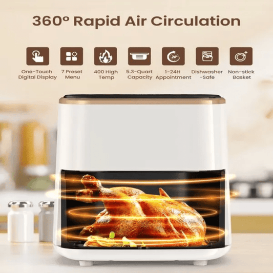 VEWIOR 53Qt Smart Air Fryer with Viewing Window - 7 Presets, Nonstick & Dishwasher Safe, Includes Skewer Rack & Kitchen Tongs, Aluminum Frame, for Healthy Cooking, Air Fryer Accessories